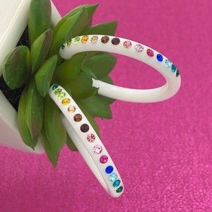 🌼 Multicolor Rhinestone White Hoop Earrings
